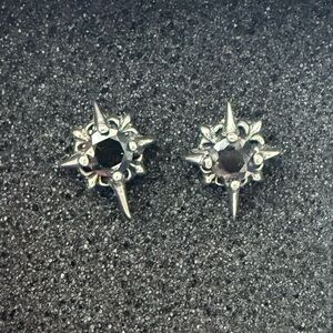Elegant Silver Starburst Goth Earring Studs